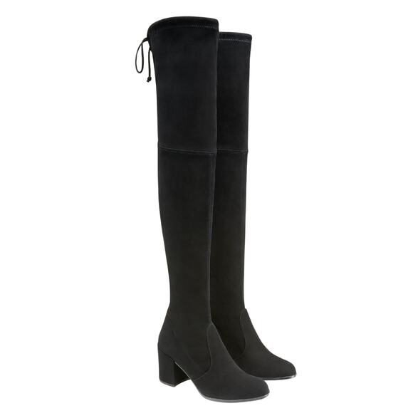 Stuart Weitzman Hiline Black Suede OTK Boots 3.5” Block Heel Size 10M Rare Chic - Picture 2 of 16